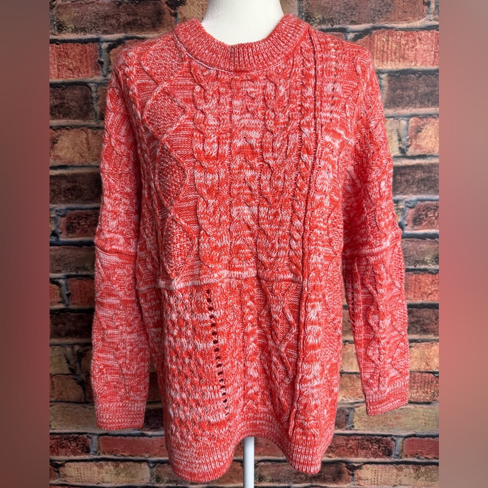 Black Tape Womens Cable Knit Side Slit Pullover Sweater Raspberry Size Medium